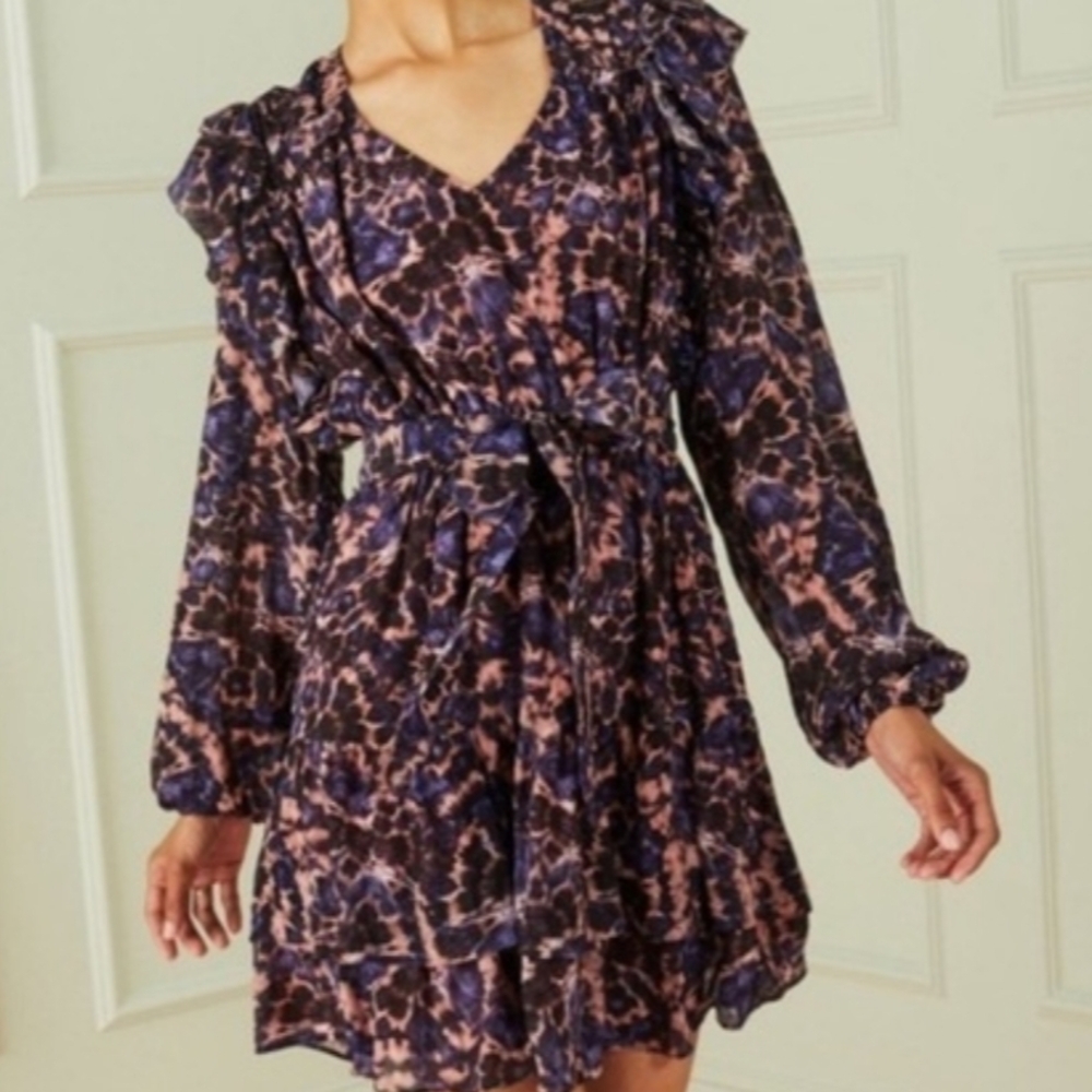 Marie Oliver Black and Purple Long Sleeve Dress